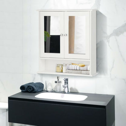 Adjustable Shelf Wooden Medicine Cabinet with Mirror
