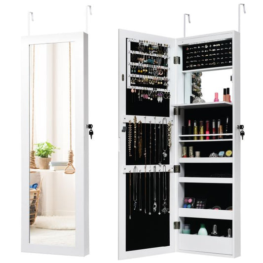 Full-Length Lockable Mirror Jewelry Cabinet with 15 LEDs, 120cm