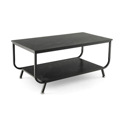 Rectangular 2-Tier Faux Marble Coffee Table with Shelf