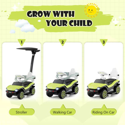 3-in-1 Kids Push Car with Handle and Removable Canopy