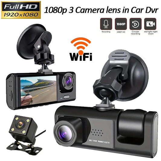 Capture Every Detail: Triple Lens Dash Cam with Full HD Resolution for Clear and Comprehensive Video Recording