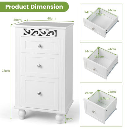 Multi-Purpose Floor Cabinet with Three Drawers for Bathroom, Living Room, or Bedroom