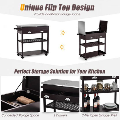 Streamlined Storage 3-Tier Rolling Kitchen Island Cart with Drawers