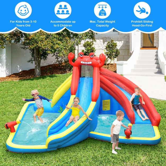 Crab-Themed Inflatable Water Slide Bounce House with Climbing Wall (Blower Not Included)