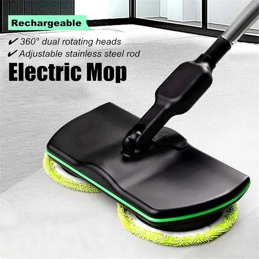Electric Spin Mop with Dual Spinning Heads - Easy Floor Cleaning