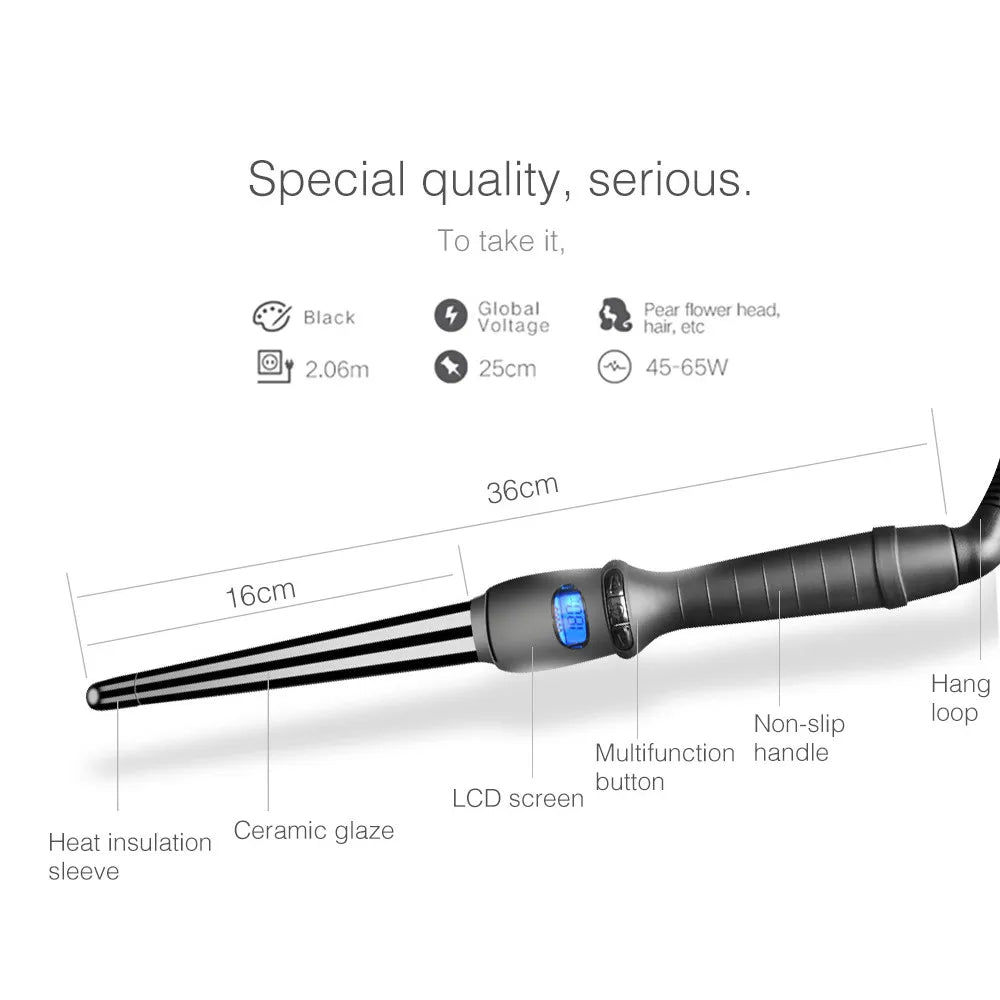 LCD Conical Curling Iron - Ceramic Glaze Pear Flower Cone Electric Hair Curler for Beautifully Curled Hair