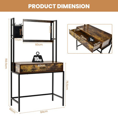 Industrial Vanity Table with Three-Position Adjustable Mirror