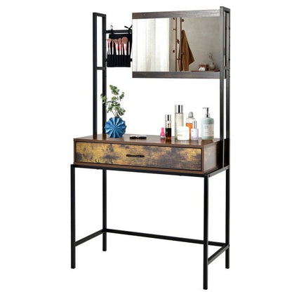 Industrial Vanity Table with Three-Position Adjustable Mirror