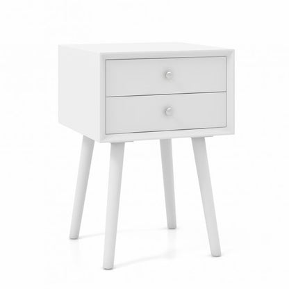 Modern Wooden Nightstand with Dual Storage Drawers and Rubber Wood Legs