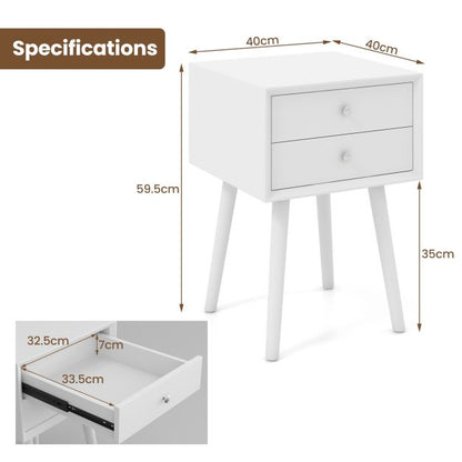 Modern Wooden Nightstand with Dual Storage Drawers and Rubber Wood Legs
