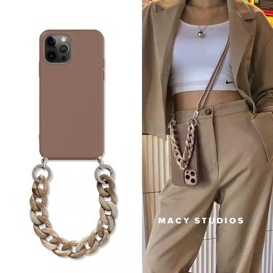Luxury Crossbody Necklace Lanyard Soft Case for iphone 15 14 Pro Max 13 12 11 MiNi XR X XS Max 7 Plus SE Marble Chain Soft Cover