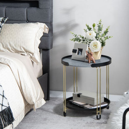 2-Tier Faux Marble Side Table with Removable Tray