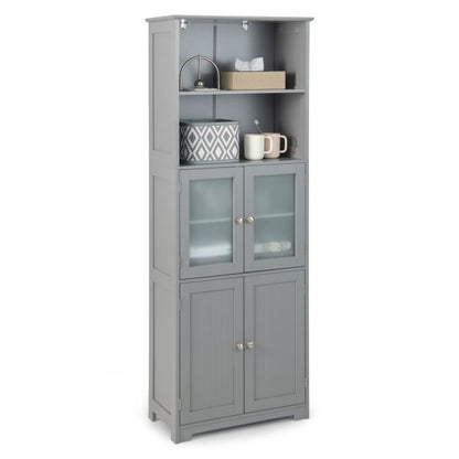 Freestanding Glass-Door Storage Cabinet with Open Shelves