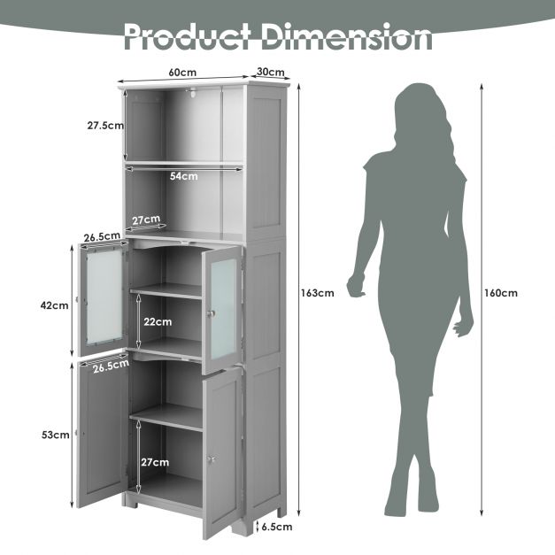Freestanding Glass-Door Storage Cabinet with Open Shelves