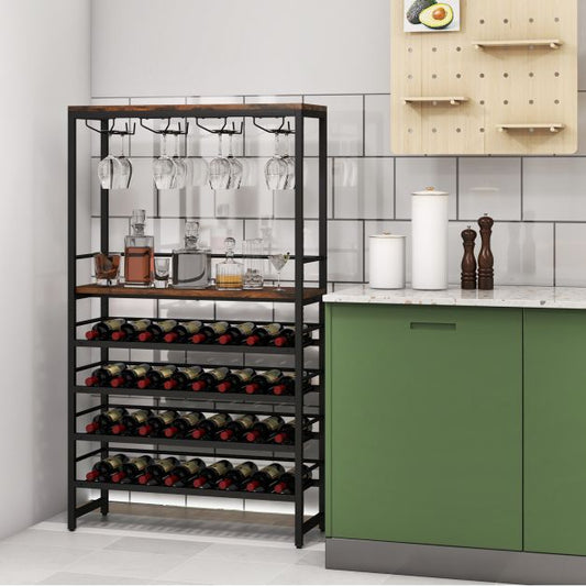 Stylish Wine Rack Stand with 4-Tier Storage and Stemware Racks