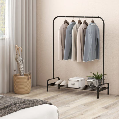 Metal Clothes Stand Rack featuring Upper Hanging Rod and Lower Storage Shelf for Organizing