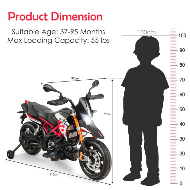 12V Battery-Powered Kids Motorcycle with Music & LED Lights