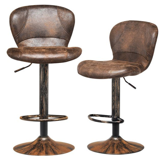 2-Piece Leather Bar Stool Set with Adjustable Height and Swivel Gas Lift