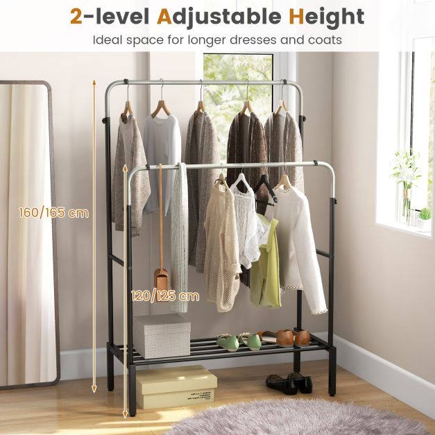 Dual Rods and Shoe Shelf Combo Metal Clothes Stand