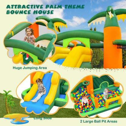 Tropical 8-in-1 Inflatable Bounce House with Dual Ball Pit Pools
