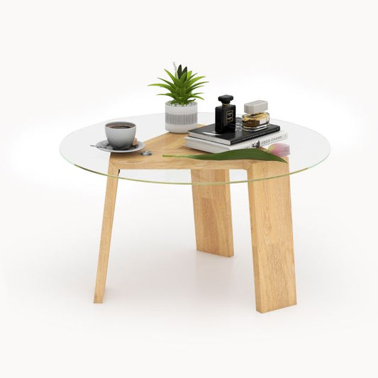 Round Coffee Table Featuring Rubber Wood Tripod Support Frame
