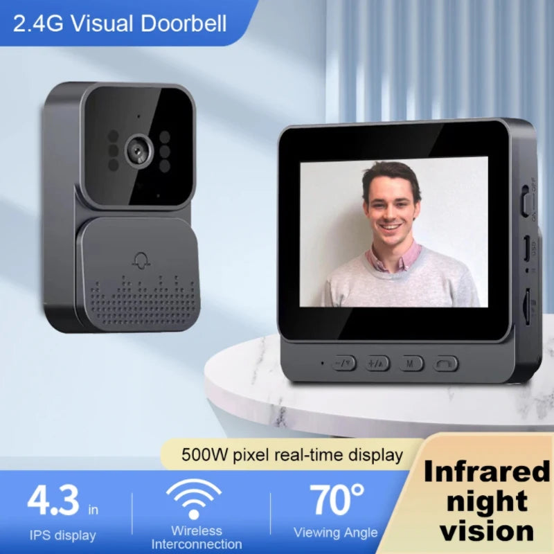 Smart Home Security: Wireless Doorbell Video Intercom Camera with Night Vision and 4.3-Inch Screen