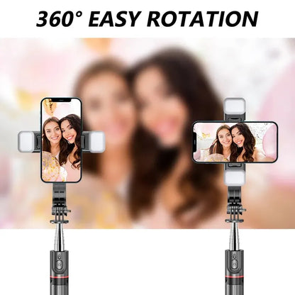 KEELEAD Selfie Stick Tripod with Fill Light Wireless Bluetooth - 45.66 Inch Bracket, Portable Tripod for iPhone 14/13 Smartphones