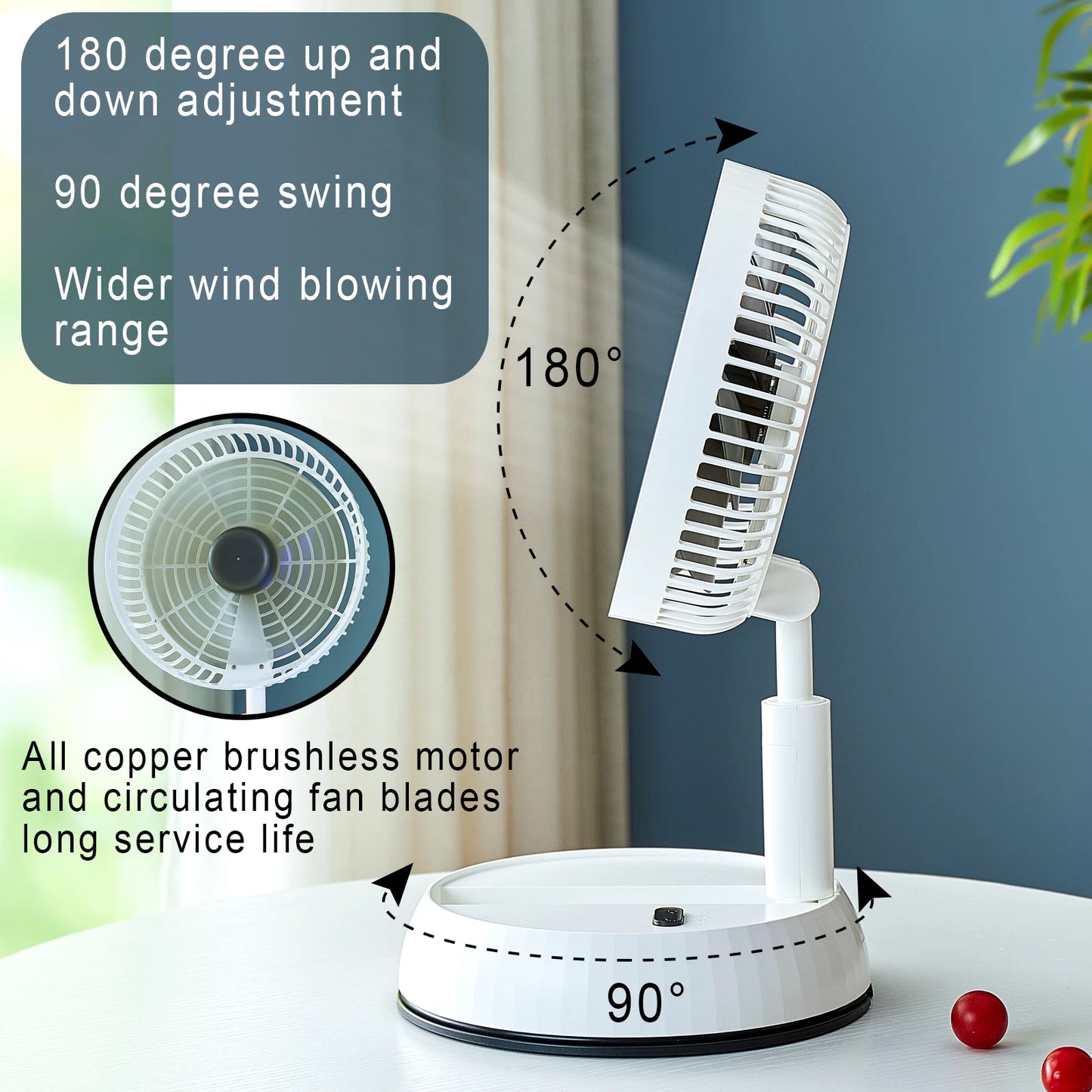 New Gale Telescopic Folding Fan – Rechargeable USB Fan with Remote Control for Outdoor and Home Use