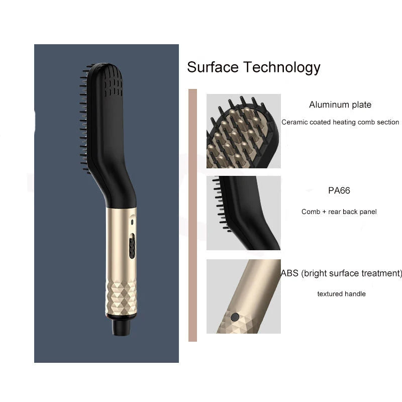 Hot Comb Straightener for Men - Electric Negative Ion Beard & Hair Straightening Brush for Wet & Dry Use | Quick Hair Styler