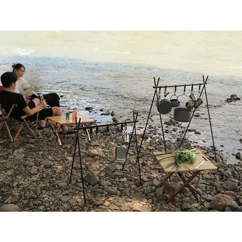 Effortless Organization with our Outdoor Camping Hanging Rack - Folding Tripod Foldable with Hook for Cookware, Pan, Pot, Lamp, Clothes Storage - Portable Hang Stand