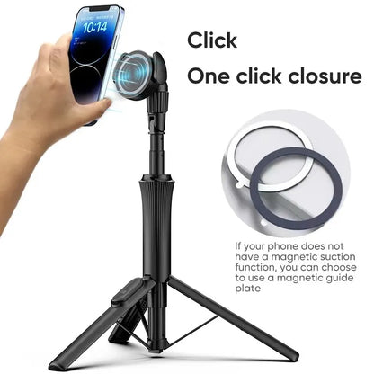 Magnetic Selfie Stick Phone Tripod: Extendable Stand with Wireless Remote for Cellphones, Compatible with MagSafe