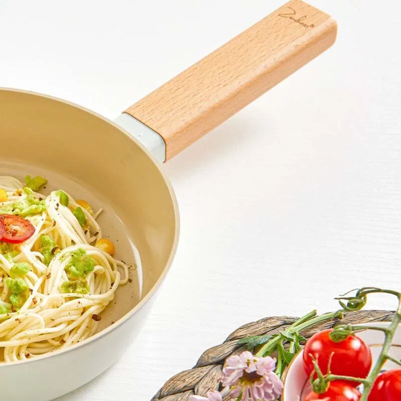 European Style Non-stick Ceramic Frying Pan - Aluminum Pan with Wood Handle for Induction Cooking