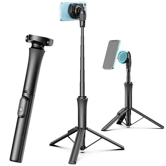 Magnetic Selfie Stick Phone Tripod: Extendable Stand with Wireless Remote for Cellphones, Compatible with MagSafe