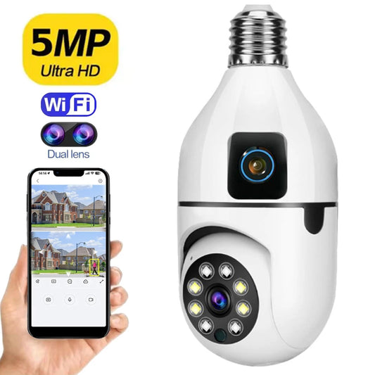 E27 Wifi Dual Lens Camera 1080P 5MP 4K PTZ Surveillance Camera CCTV Outdoor IP Cam Security Smart Home AI Tracking