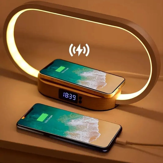 Multifunction Wireless Charger Pad Stand Clock LED Desk Lamp Night Light USB Port Fast Charging Station Dock - Compatible with iPhone Samsung and More!