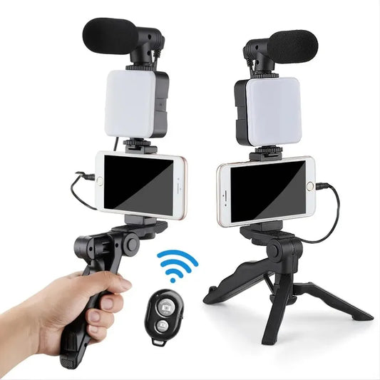 Create Pro-Quality Content with Smartphone Vlogging Kit - Tripod, Phone Holder, Mini Microphone, LED Fill Light Starter for TikTok, Live Stream, Video, YouTube