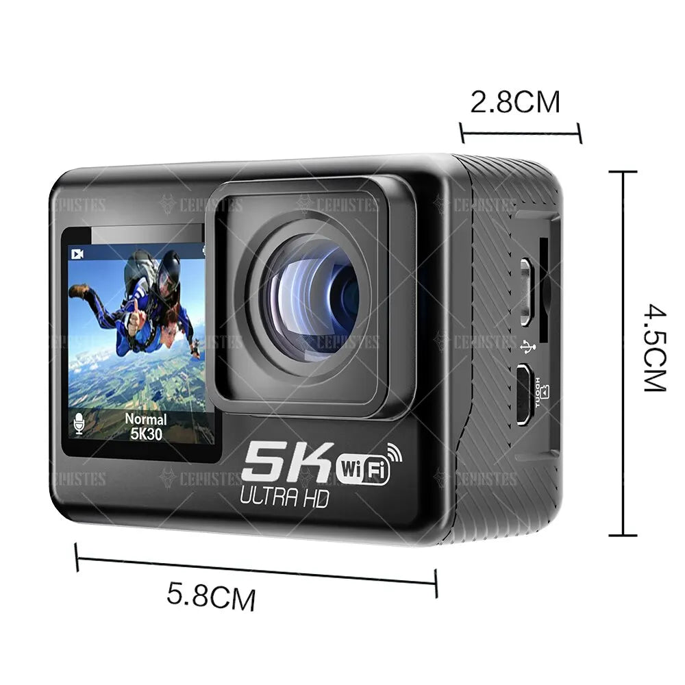 Cerastes 5K WiFi Anti-shake Action Camera | 4K 60FPS | Dual Screen 170° Wide Angle | 30m Waterproof Sport Camera with Remote Control