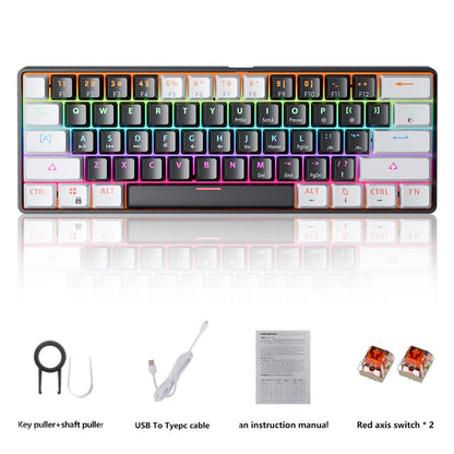 Gaming Mechanical Keyboard MK61 - RGB Backlit, Red Switch, Hot Swappable, 61 Keys Wired with Detachable USB Cable