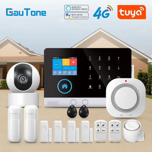 Gautone 4G Wifi Alarm System: Tuya Smart, 433MHz Wireless Security Home Alarm with Smart Life App Control PG103