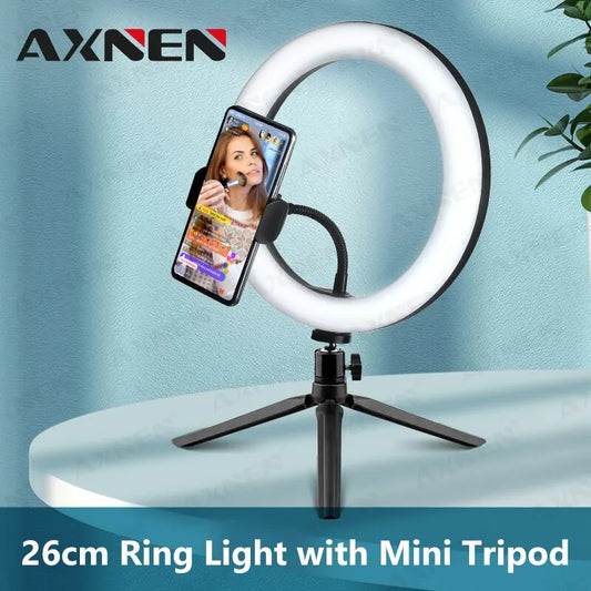 26cm 10-Inch LED Selfie Ring Light with Phone Holder and Tripod - Photography Fill Lighting for YouTube Live Video