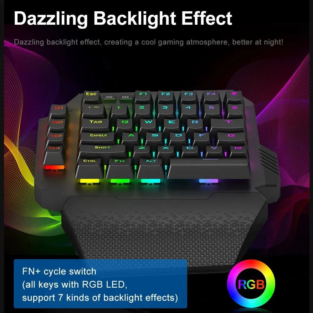 E-YOOSO K722 RGB Wireless Mini One-handed Mechanical Gaming Keyboard - 44 Keys, Blue Switches for PC & Laptop