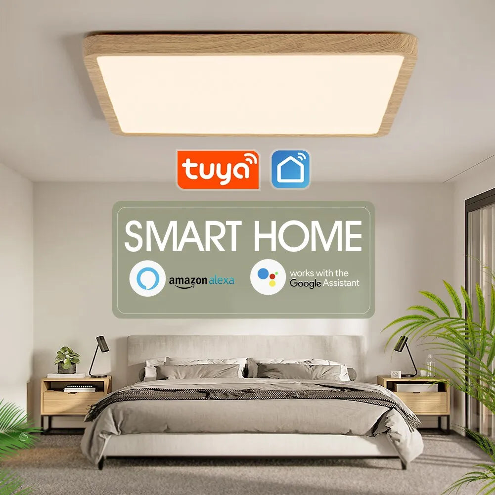 Tuya Smart Ceiling Lamp 36W Wood Grain Square Design LED Ceiling Light With Alexa Google Voice Control For Home