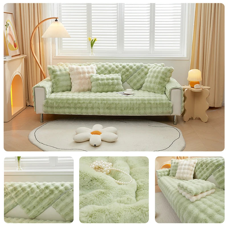 Warm Velvet Sofa Covers, Imitation Rabbit Fur Sofa Pad,Thick Plush Sofa Mat, Sofa Cushion For Winter, Sofa Cover For Living Room