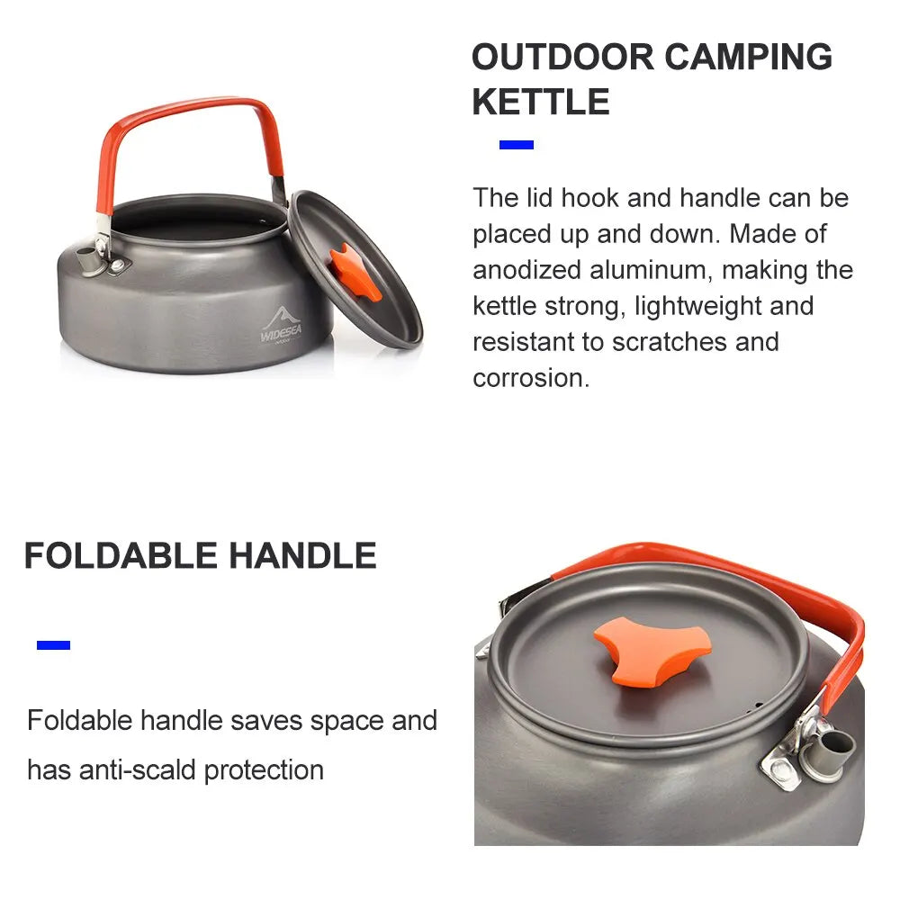 Widesea Camping Water Kettle - 1.1L, 2L, 1.5L Options - Outdoor Coffee Kettle Tableware Picnic Set Supplies Equipment Utensils Tourism Cookware