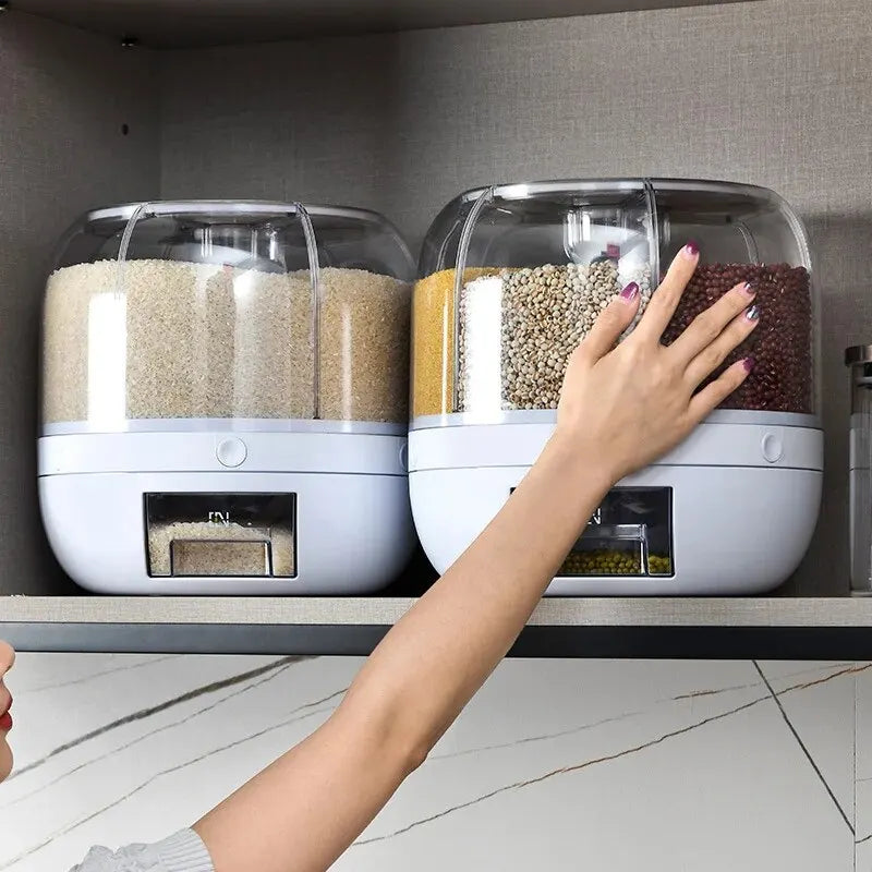 360° Rotating Grain Dispenser Grain Storage Box Transparent Sealed Jar Circular Kitchen Rice Bucket Insectproof Rice Tank
