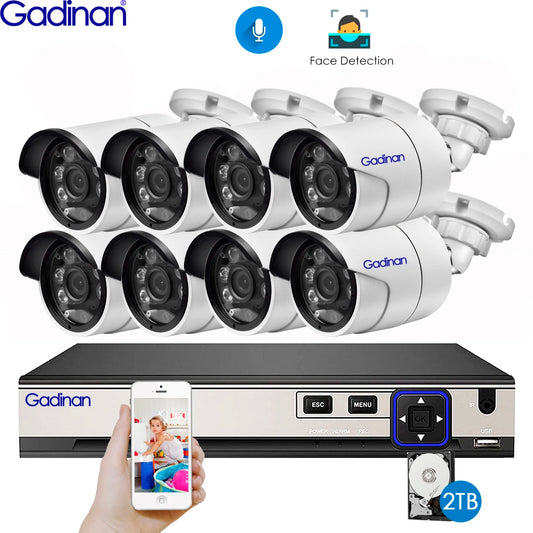 Upgrade Your Security with Gadinan H.265+ 8CH 5MP POE NVR Kit - Face Detection CCTV System with Audio AI 5MP IP Camera for Outdoor Video Surveillance