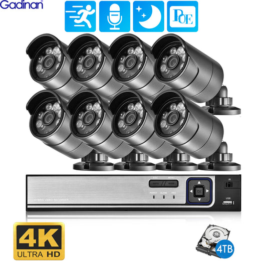 Enhance Your Security with Gadinan 4K 8MP POE Security Camera System - 4CH/8CH P2P AI Video Surveillance Kit with Audio, Outdoor Home 8MP IP Camera CCTV NVR Set