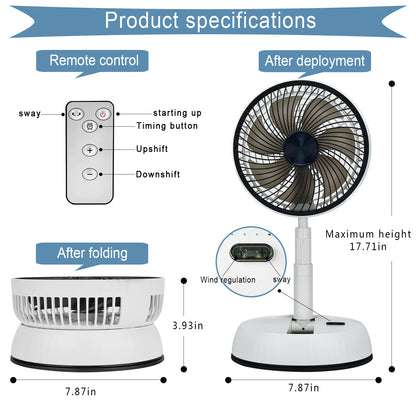 New Gale Telescopic Folding Fan – Rechargeable USB Fan with Remote Control for Outdoor and Home Use