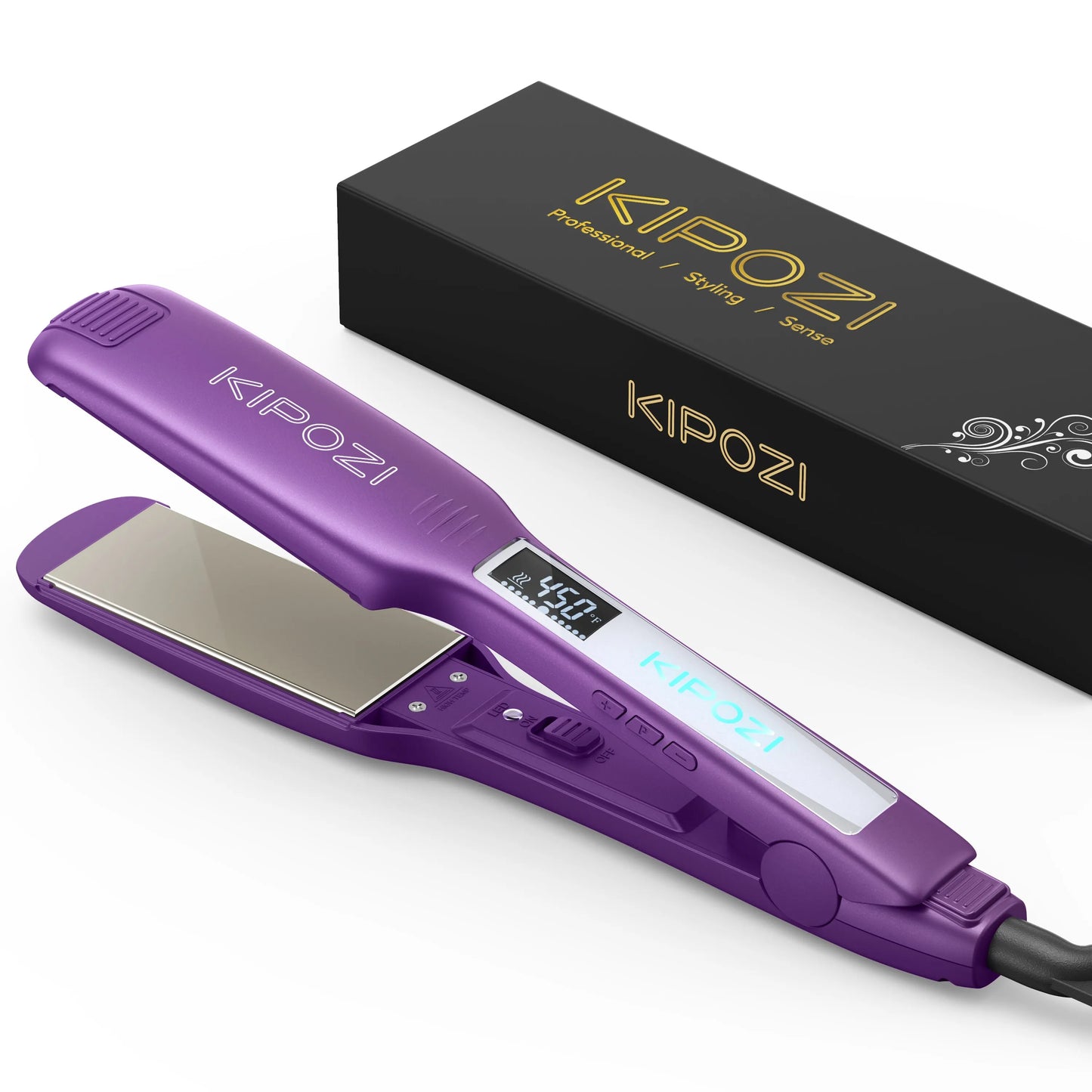 KIPOZI Professional Titanium Flat Iron Hair Straightener - Digital LCD Display, Dual Voltage, Instant Heating & Curling Iron