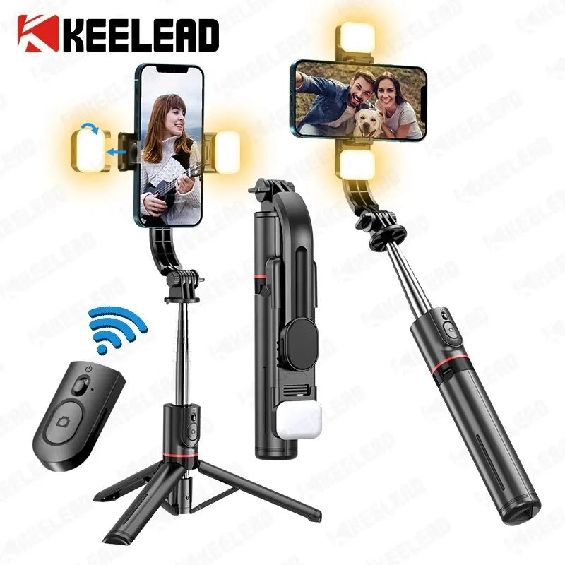 KEELEAD Selfie Stick Tripod with Fill Light Wireless Bluetooth - 45.66 Inch Bracket, Portable Tripod for iPhone 14/13 Smartphones